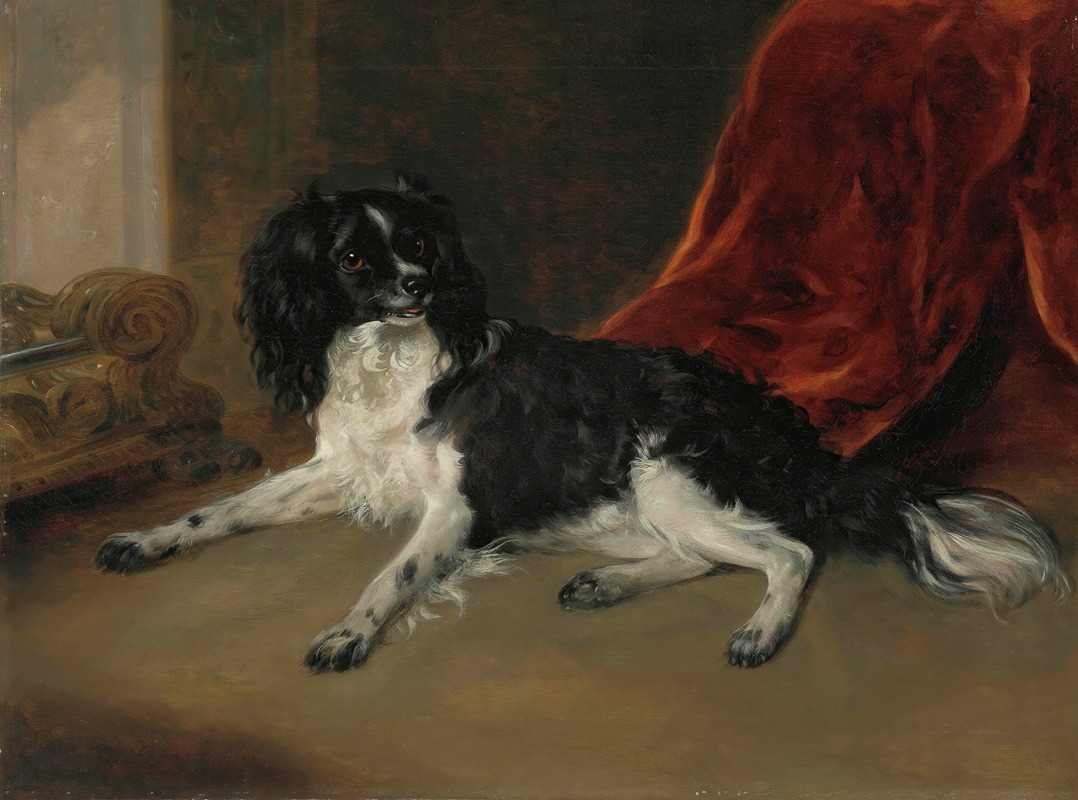 A King Charles Spaniel By A Fireplace by Рэмси Ричард Рейнэгл, 1842 — digital art print download