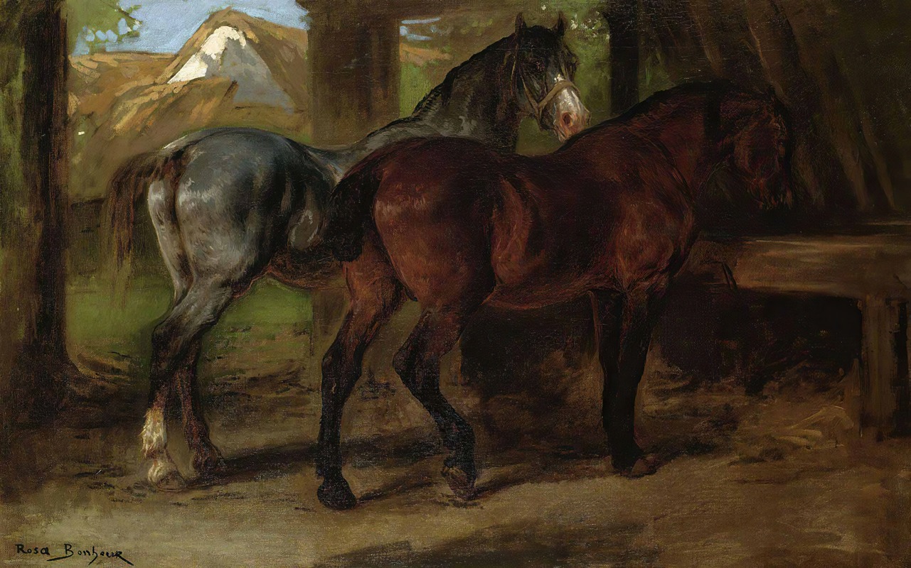 Two Horses In A Stable by Роза Бонёр — digital art print download