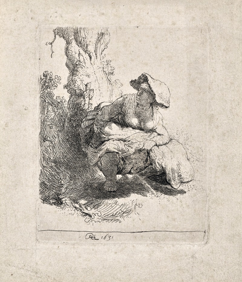 A Woman making Water by Рембрандт ван Рейн, 1631 — digital art print download