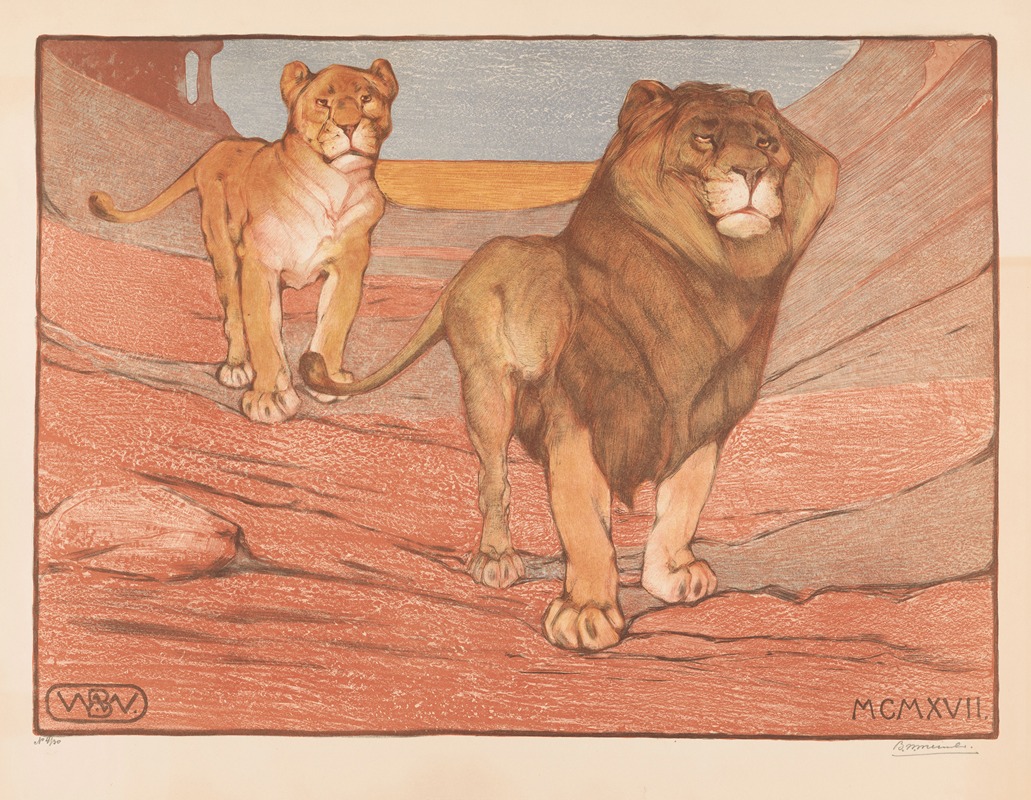 Leeuw en leeuwin by Бернар Виллем Вейринк, 1917 — digital art print download
