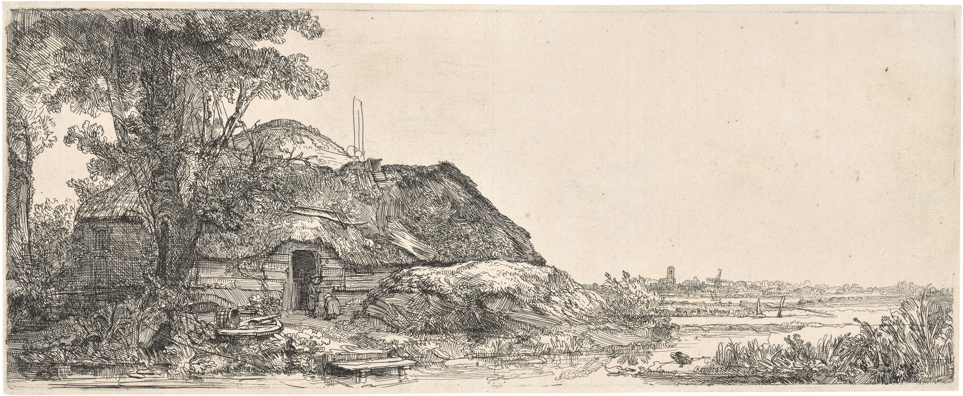 Landscape with a Cottage and a large Tree by Рембрандт ван Рейн, 1641 — digital art print download