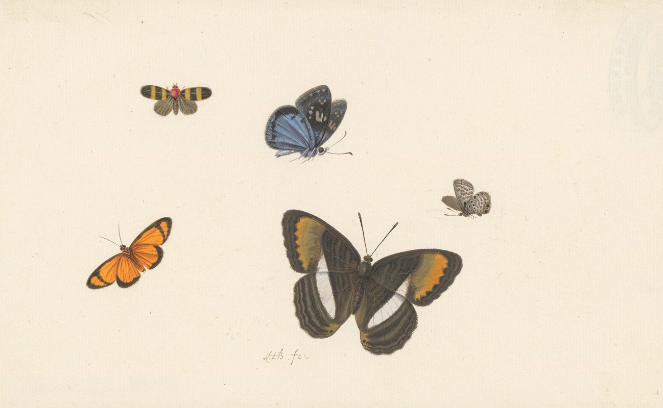 Vijf vlinders by Herman Henstenburgh, 1677 — digital art print download
