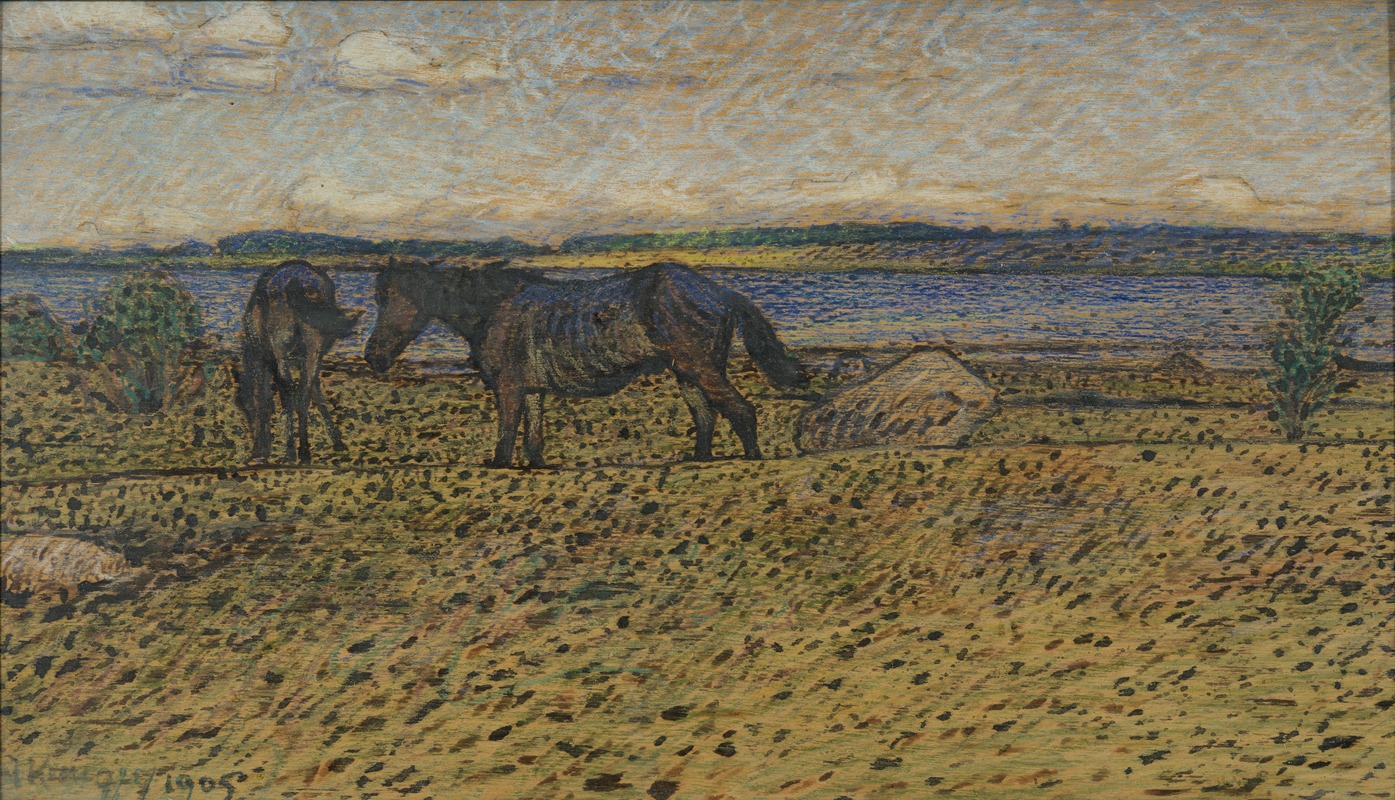Horses at the Beach by Нильс Крюгер, 1905 — digital art print download