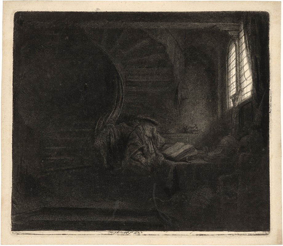 Saint Jerome in a dark Chamber by Рембрандт ван Рейн, 1642 — digital art print download