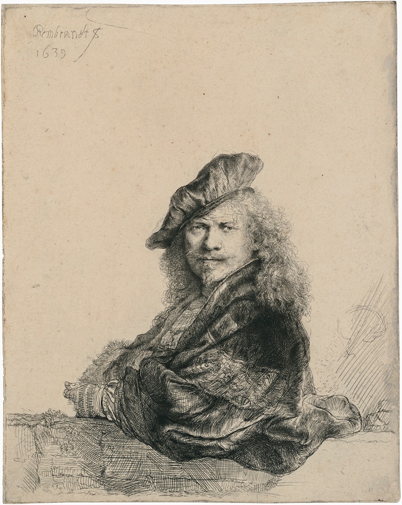 Self-Portrait leaning on a Stone Sill — Рембрандт ван Рейн