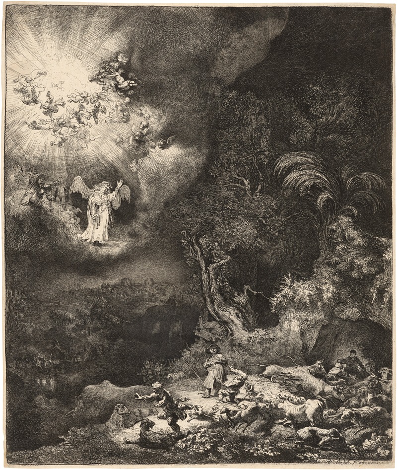 The Angel appearing to the Shepherds — Rembrandt van Rijn