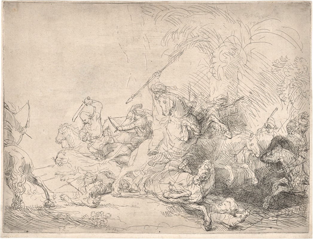 The large Lion Hunt by Рембрандт ван Рейн, 1641 — digital art print download