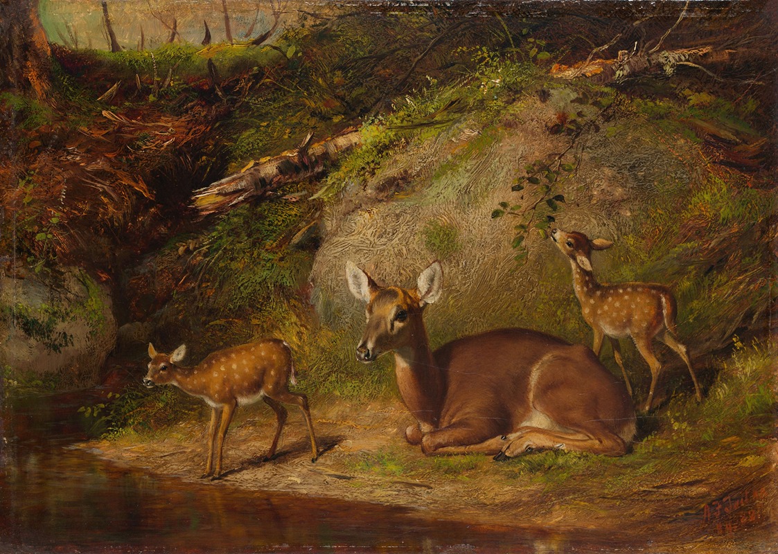 Doe and Two Fawns by Артур Фицвильям Тейт, 1882 — digital art print download