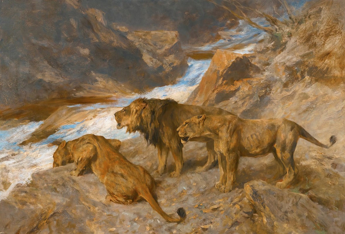 Lions By A Stream by Артур Уордл — digital art print download