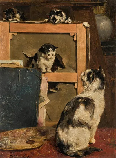 Cats At Play by Charles Van Den Eycken — digital art print download