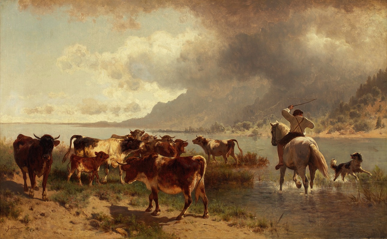 Rinderherde an einem Seeufer by Conrad Bühlmayer, 1881 — digital art print download