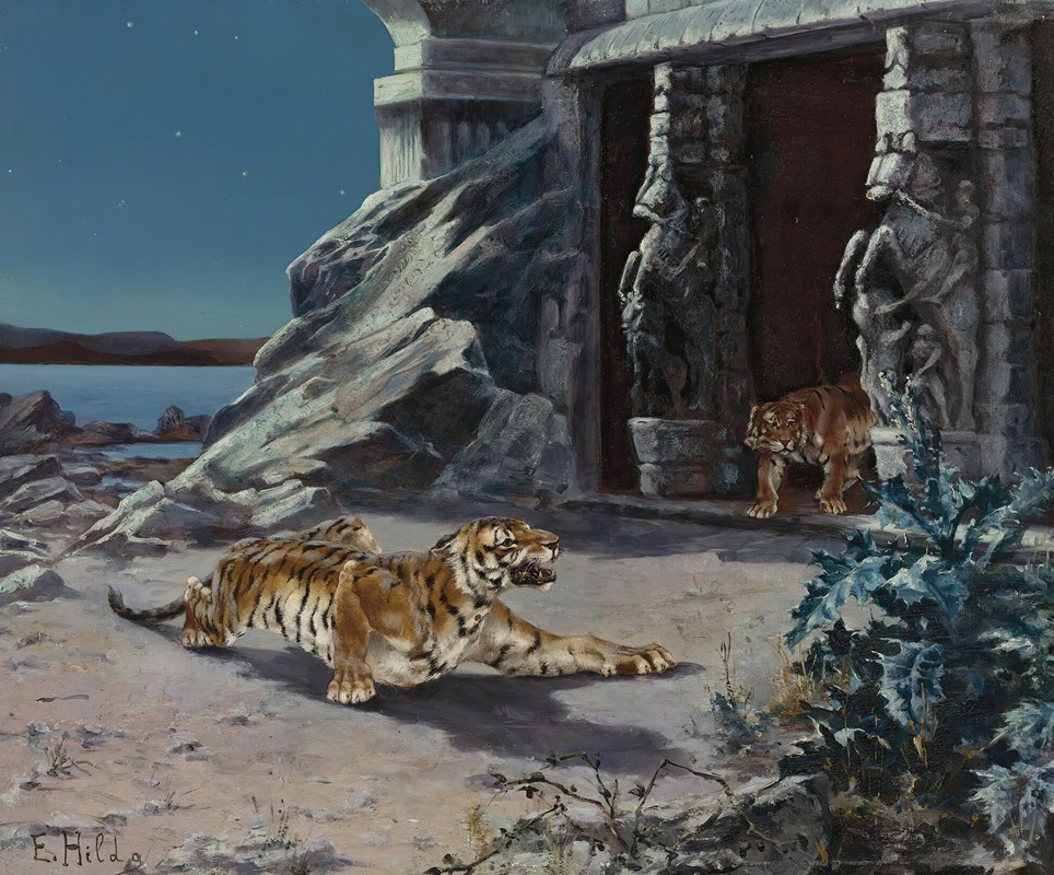 Tigers At A Temple Entrance — E. Baily Hilda
