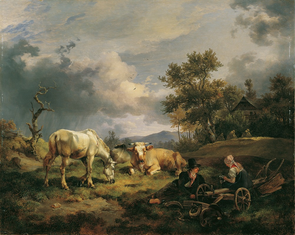 Junges Bauernpaar auf dem Feld rastend — Friedrich August Matthias Gauermann