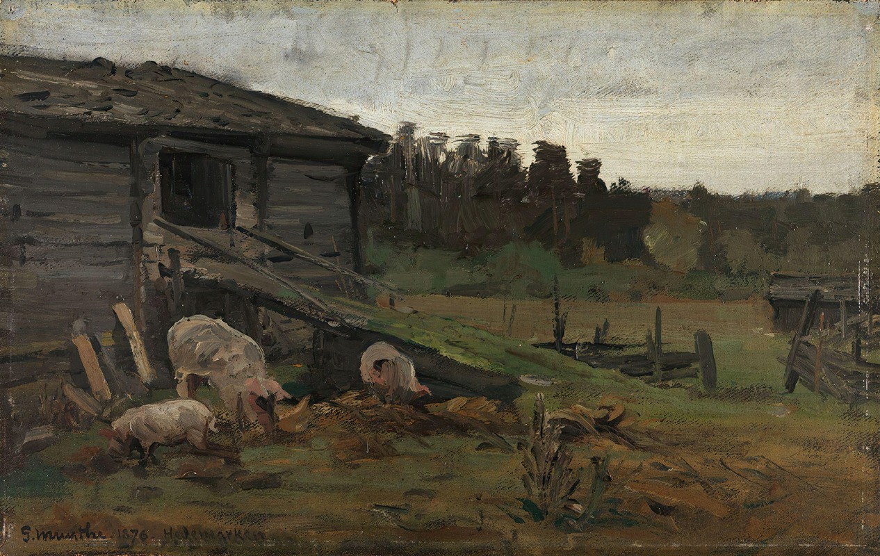 Pigs at the Barn Bridge by Герхард Мунте, 1876 — digital art print download