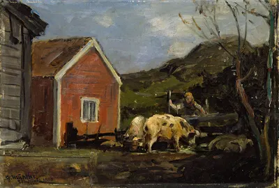 Pigs in Moonlight by Герхард Мунте, 1880 — digital art print download