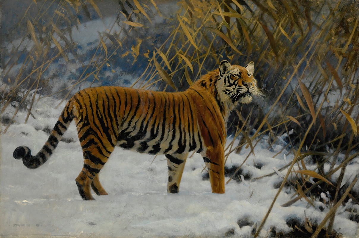 A Tiger Prowling In The Snow by Хуго Унгевиттер, 1912 — digital art print download