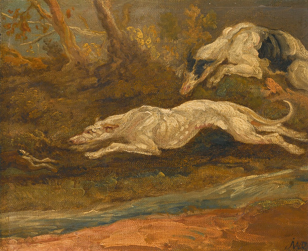 The Escape; Two Greyhounds Coursing A Hare by Джеймс Уорд — digital art print download