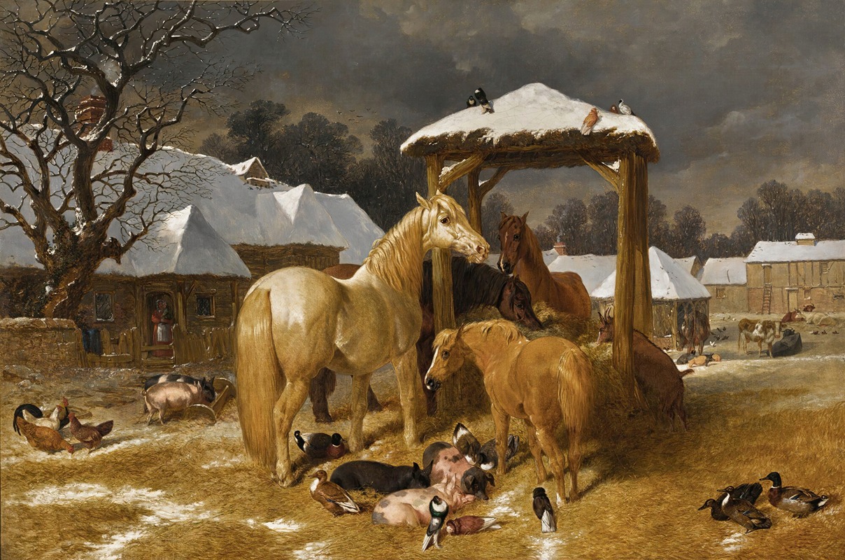 A Winter Feed by Джон Фредерик Херринг-старший, 1857 — digital art print download