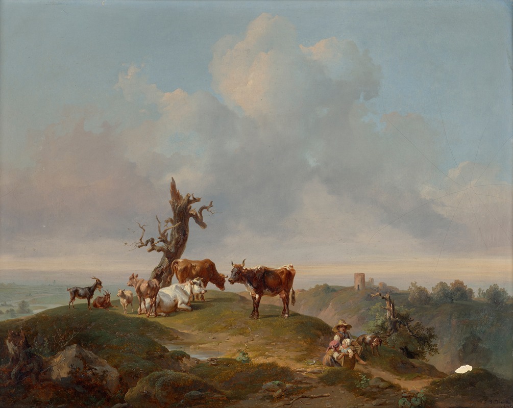 Kühe und Ziegen auf der Weide — Joseph Heicke