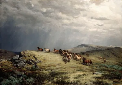 Horses in the Mountains by Петер Николай Арбо, 1889 — digital art print download