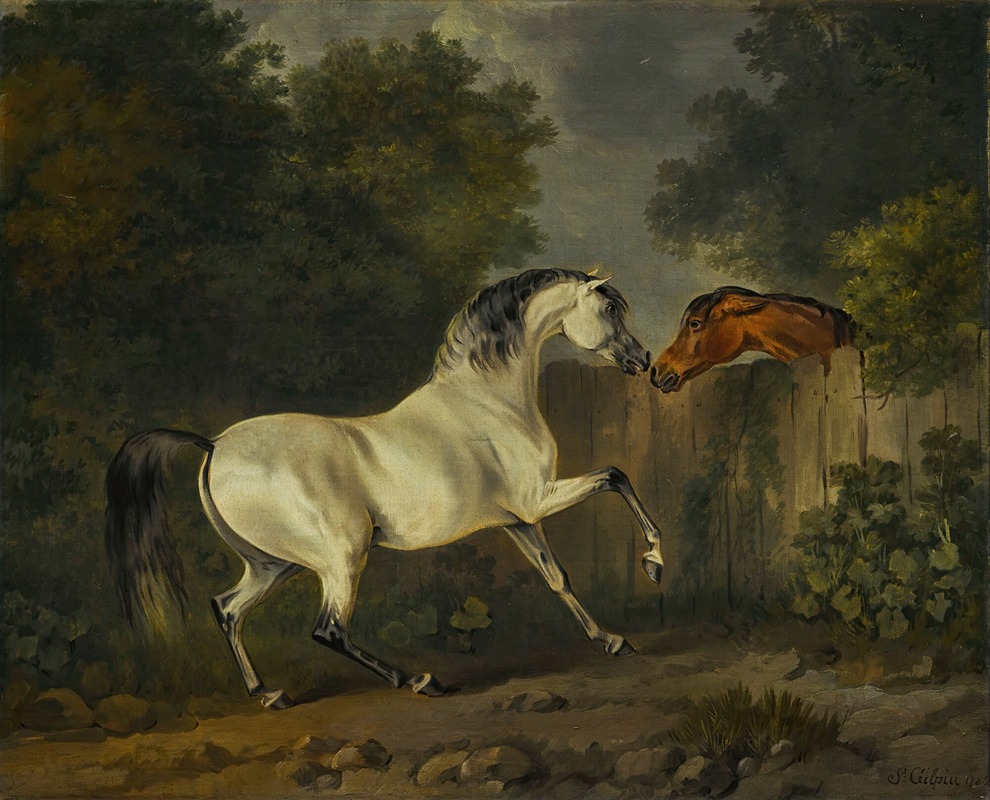 Two Horses By A Fence by Сорей Гилпин, 1782 — digital art print download