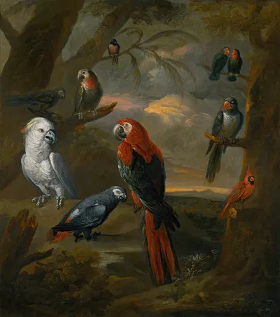 Parrots In An Extensive Woodland Landscape by Tobias Stranover — digital art print download