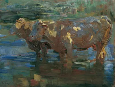 Kühe an der Tränke by Victor Eckhardt von Eckhardsburg, 1918 — digital art print download