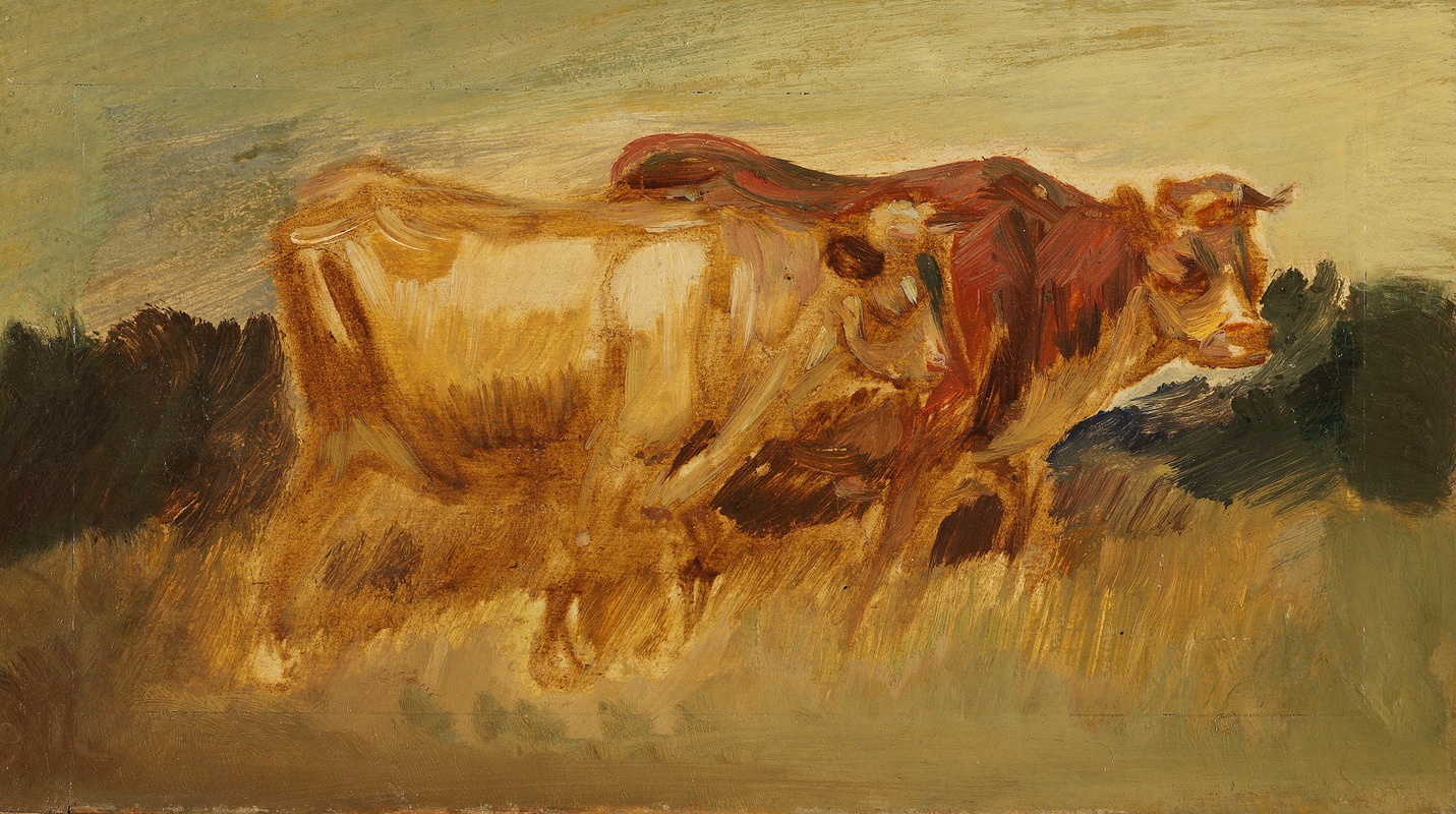 Two cows in landscape by Вильгельм Буш, 1880 — digital art print download