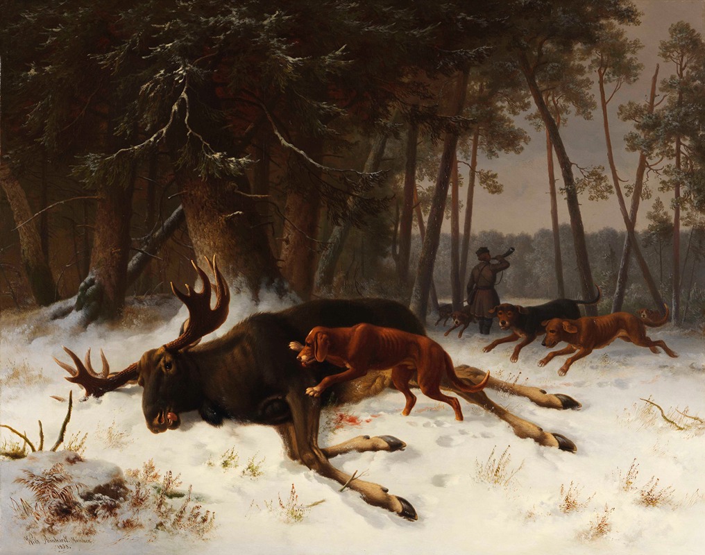 Der erlegte Elch by Wilhelm Reinhardt, 1858 — digital art print download