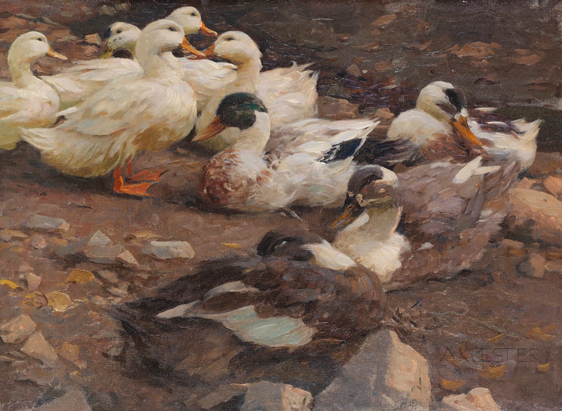 Neun Enten am Teichufer by Александр Кёстер, 1900 — digital art print download