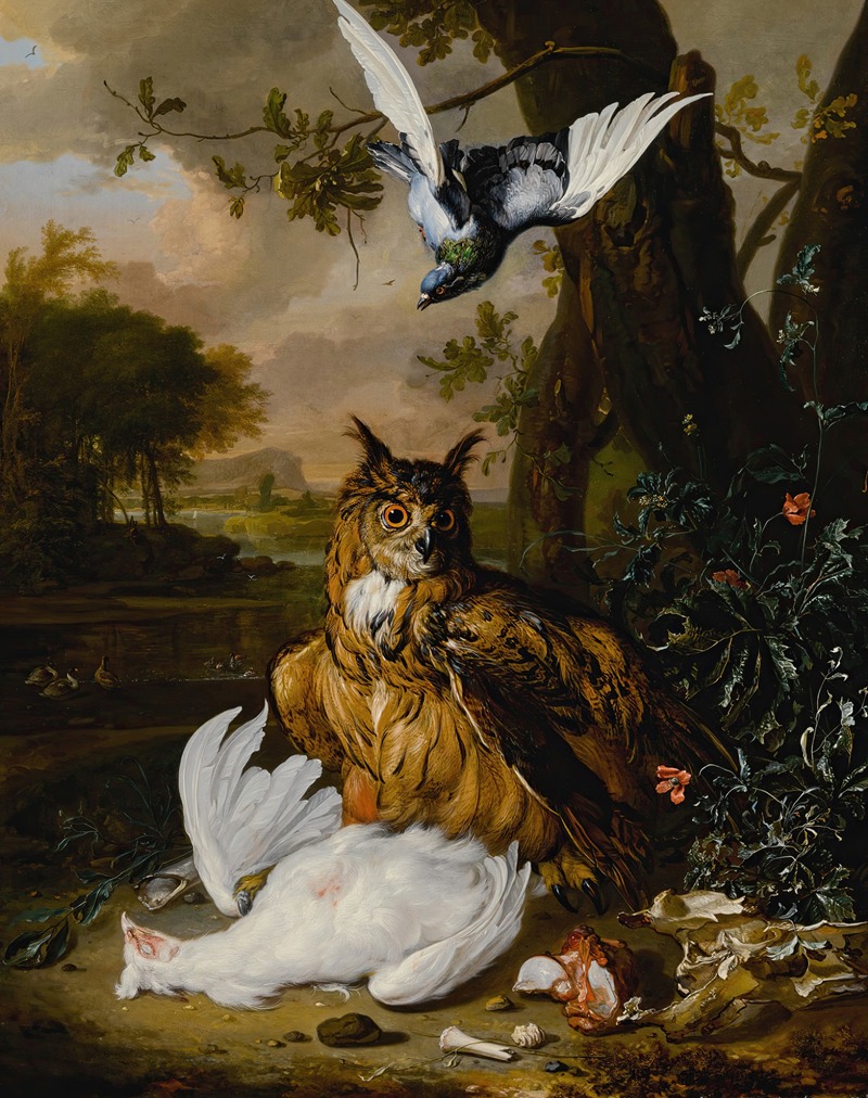 A Eurasian eagle-owl with other birds in a landscape — Dirk Valkenburg