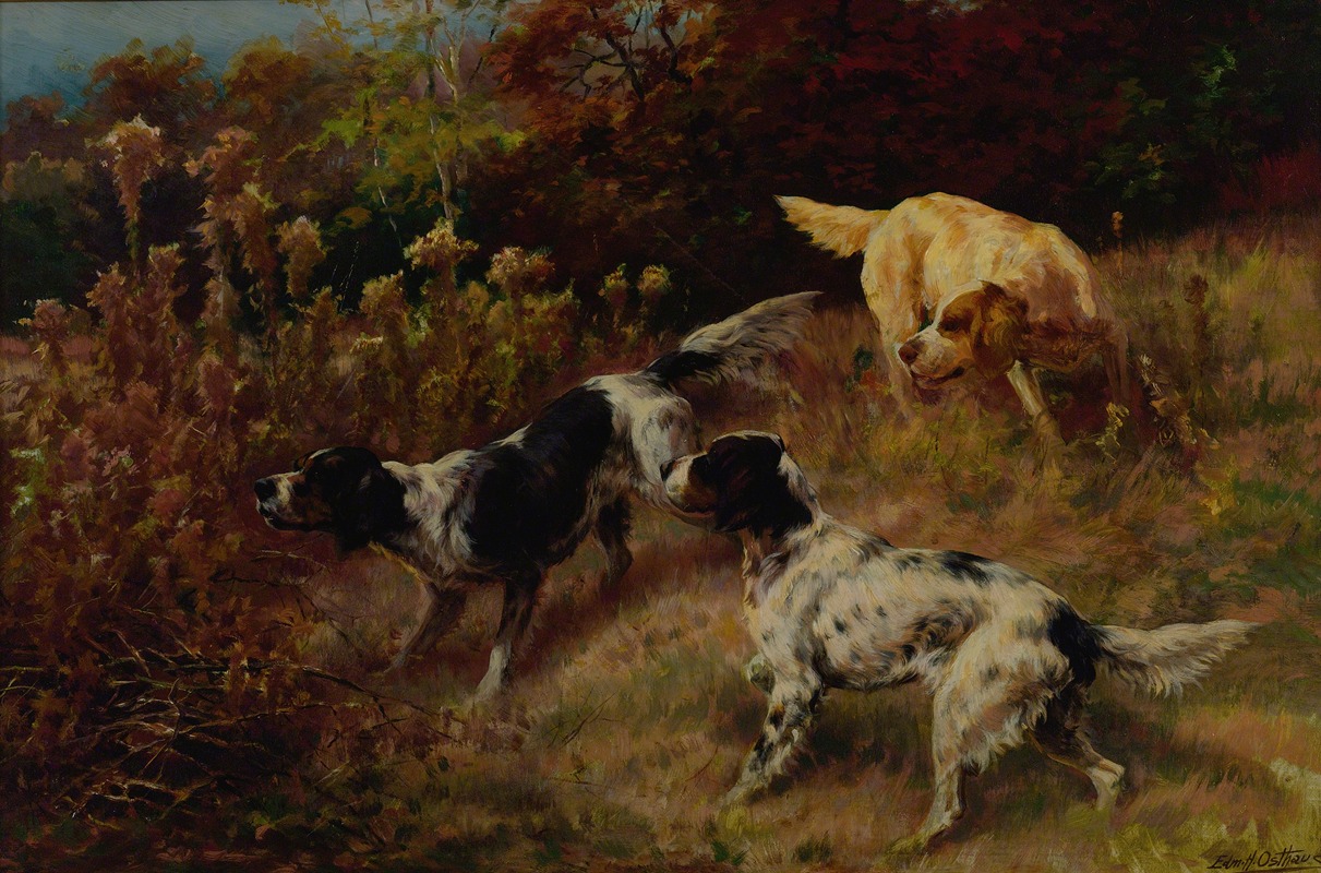 Three Setters On The Hunt by Edmund Henry Osthaus — digital art print download