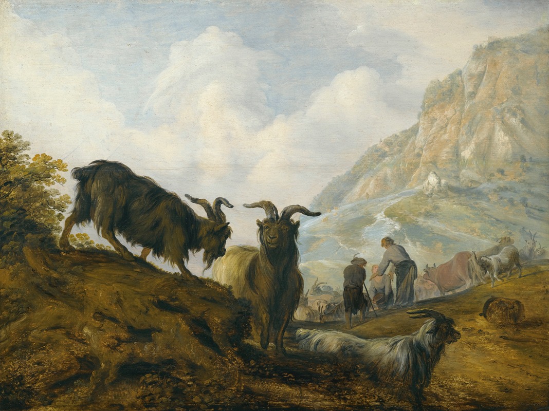 Goats On A Hillside With Herders Beyond by Якуб Сибранди Манкадан — digital art print download
