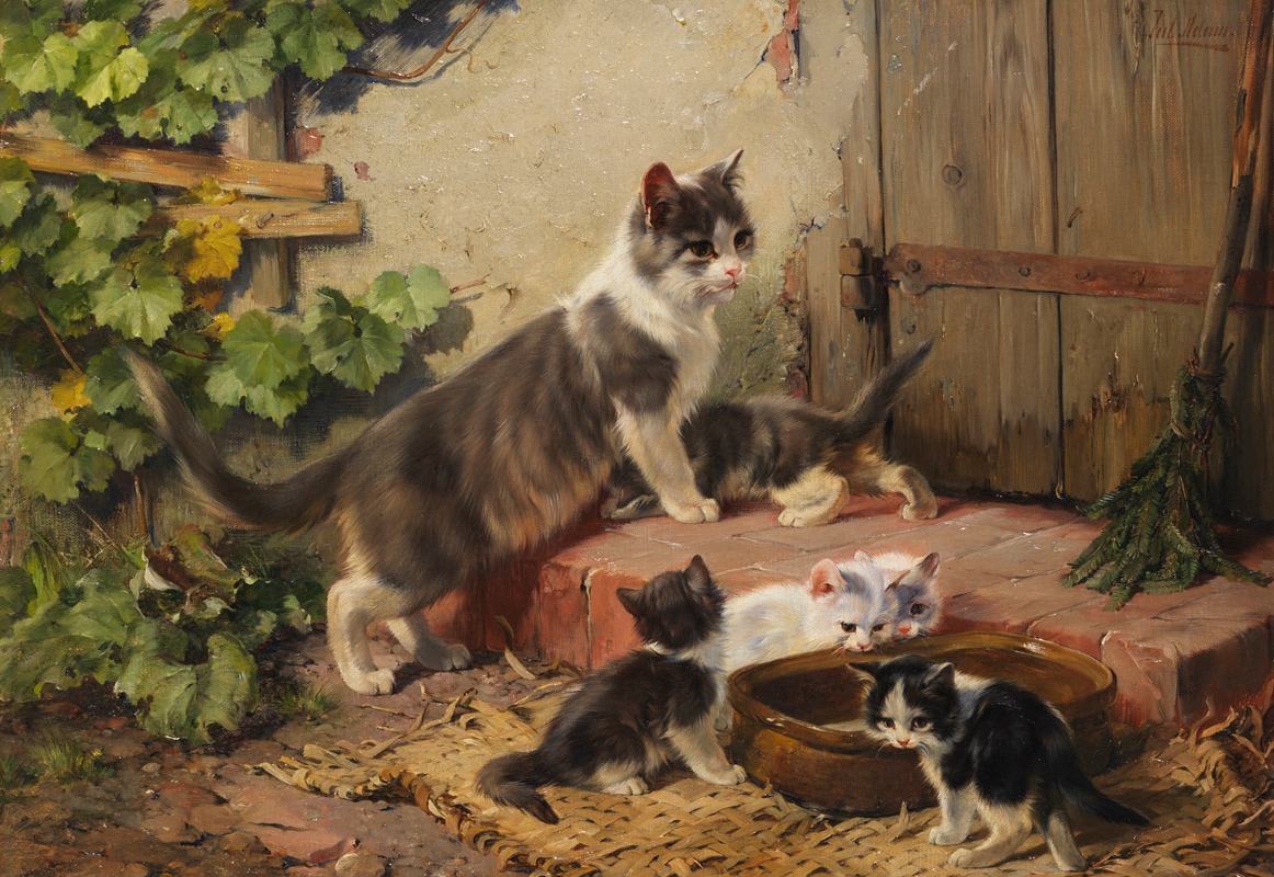 Katzenfamilie am Milchnapf — Julius Adam the younger