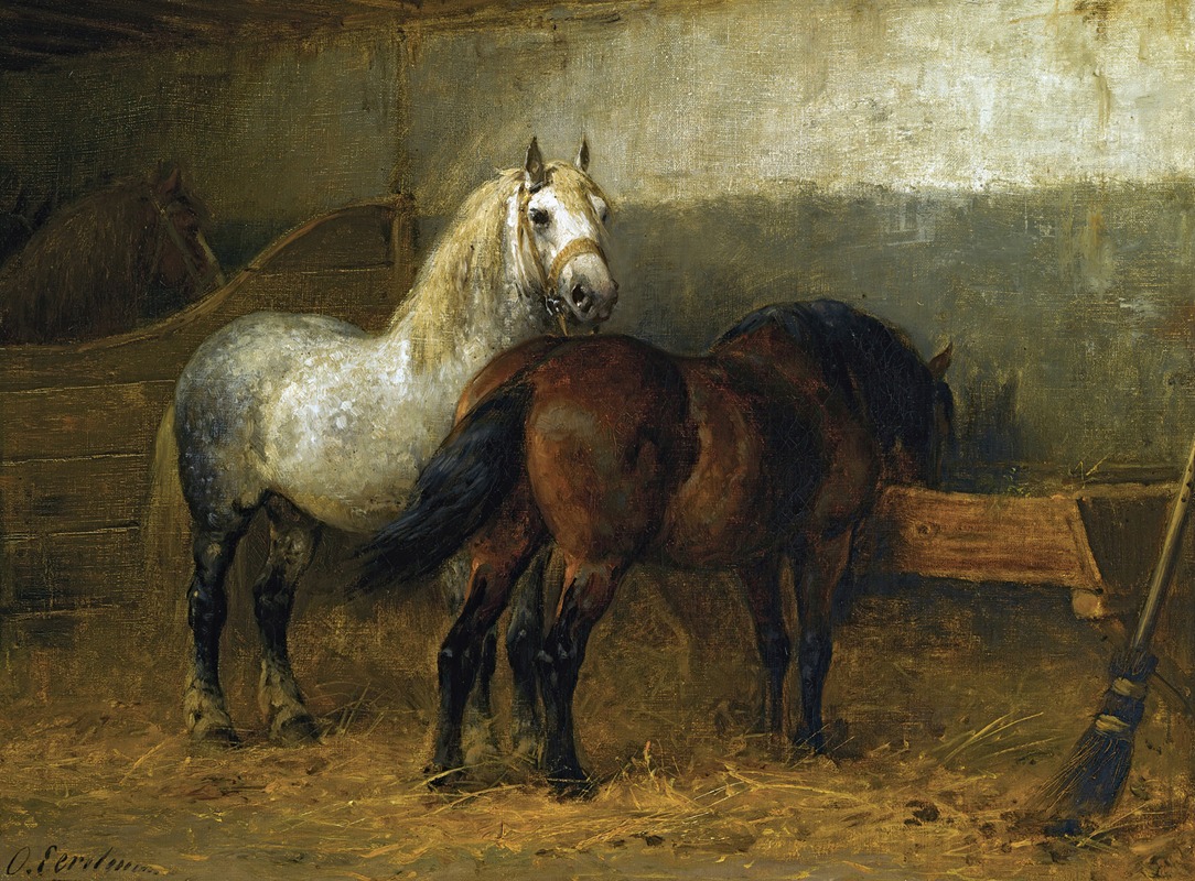 Horses in stable by Отто Эерелман — digital art print download