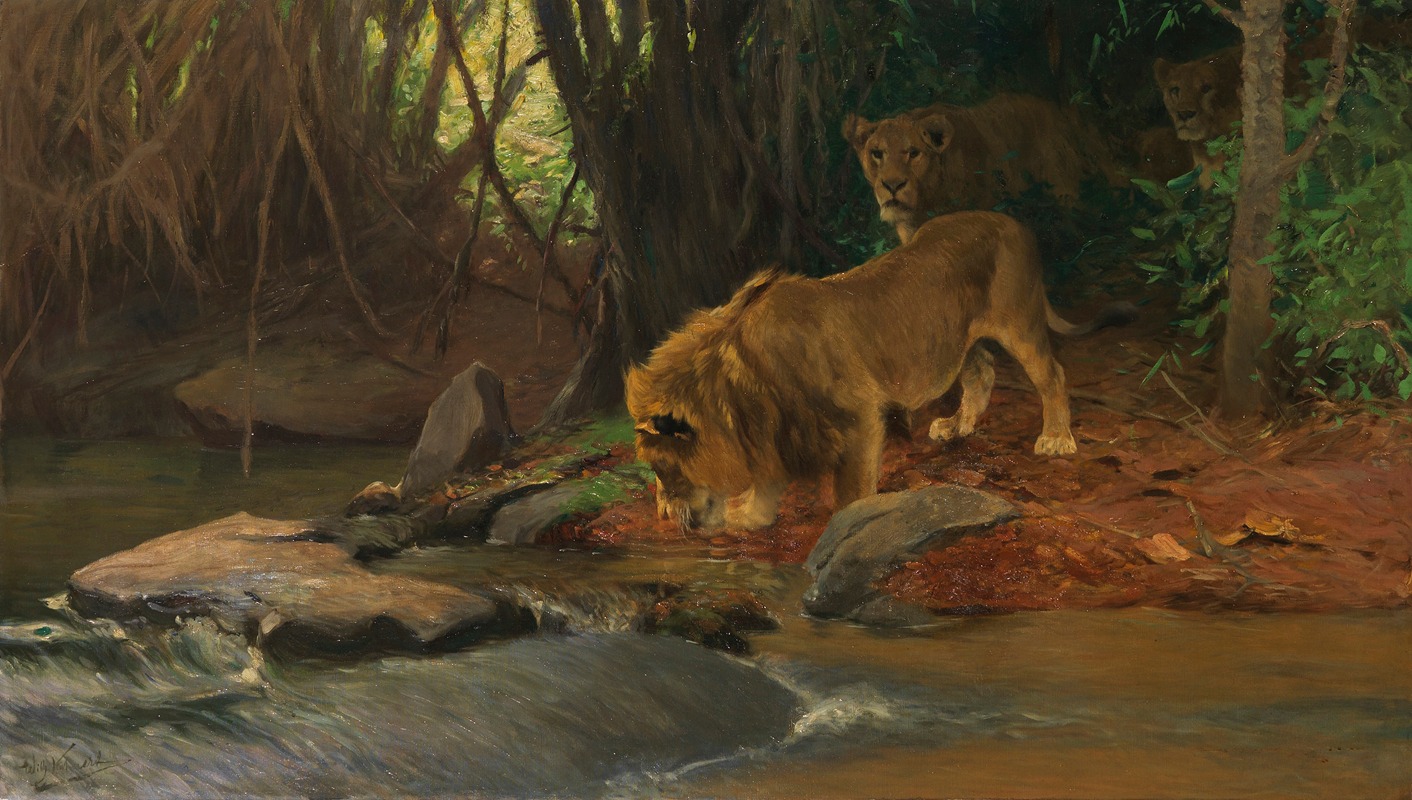 Löwen am Urwaldbach by Вильгельм Кунерт, 1911 — digital art print download