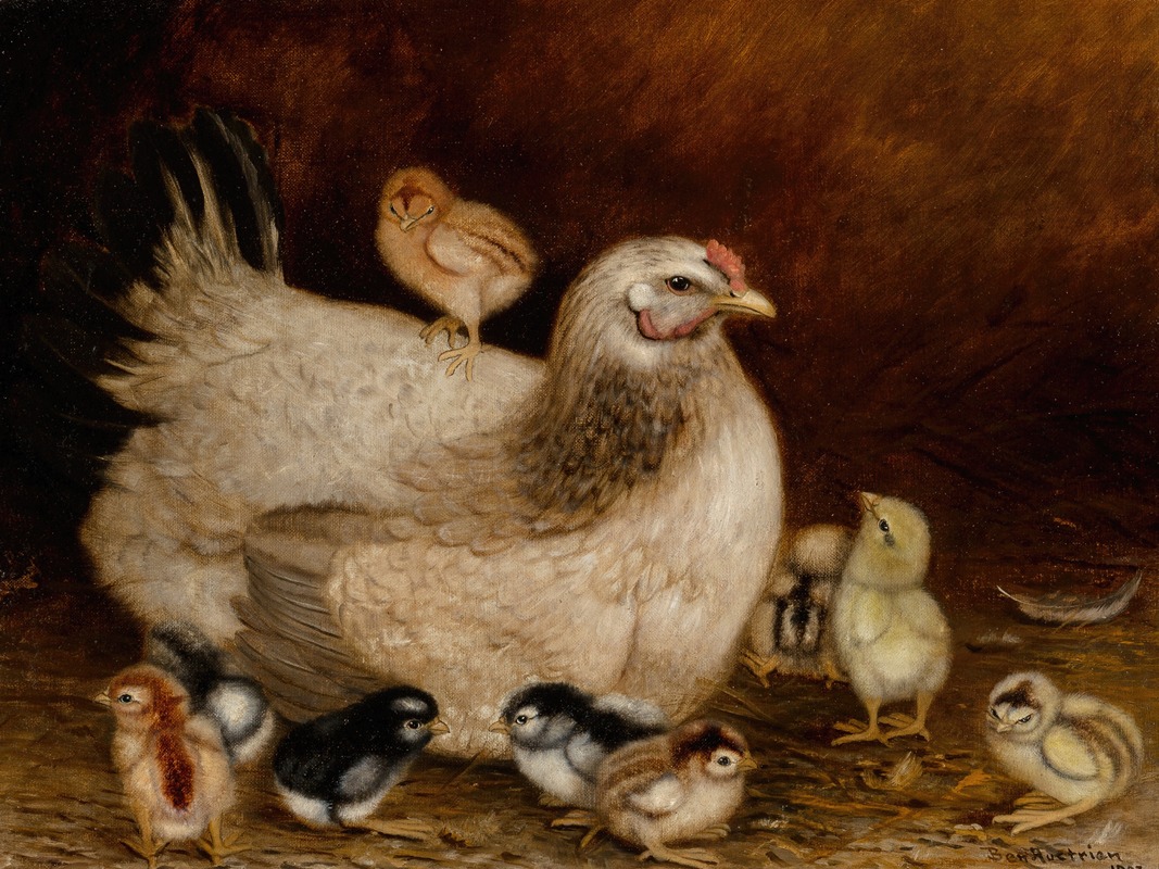 Mother Hen and Chicks by Ben Austrian, 1907 — digital art print download