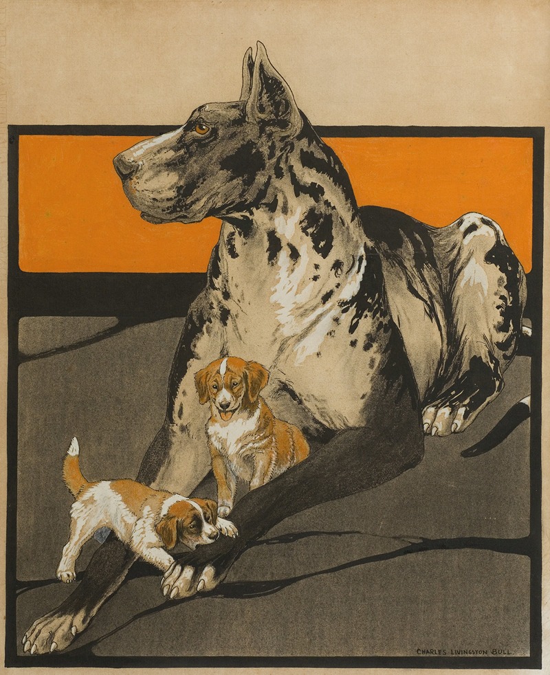 Great Dane and Puppies by Charles Livingston Bull, 1923 — digital art print download