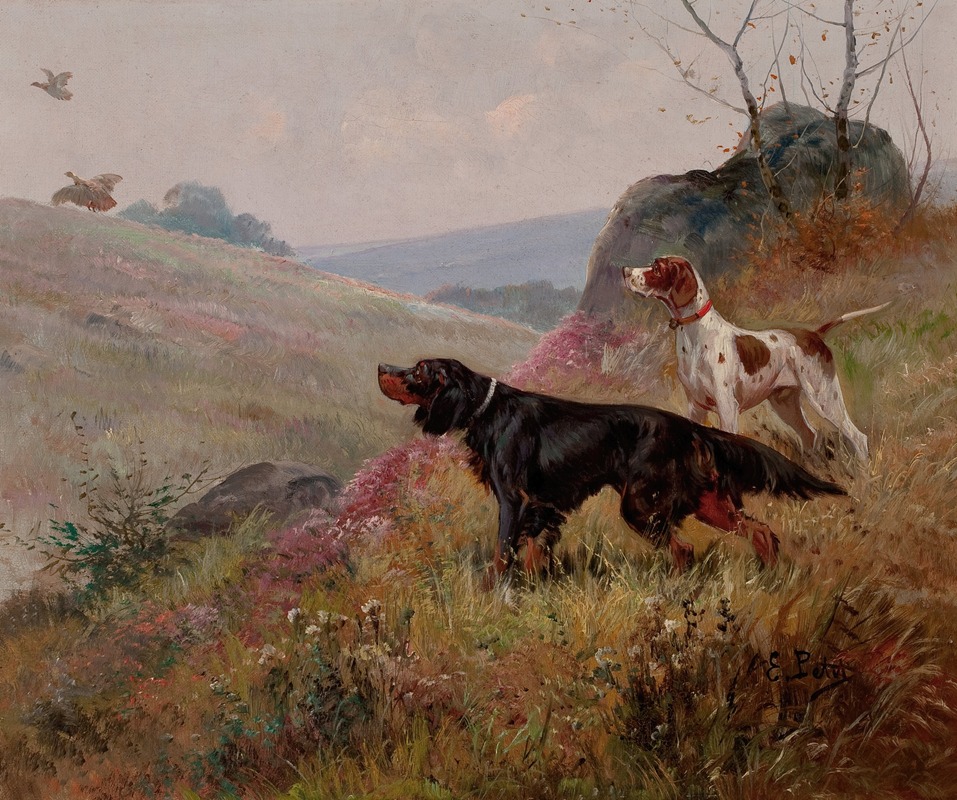Landscape with Pointer and Setter by Eugene Petit — digital art print download