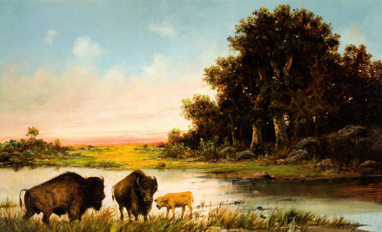 Buffalo by the River by Генри Херман Кросс, 1909 — digital art print download