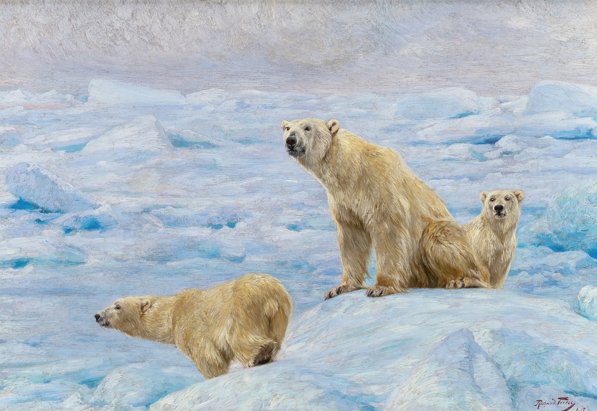 Three Polar Bears by Richard Friese, 1912 — digital art print download