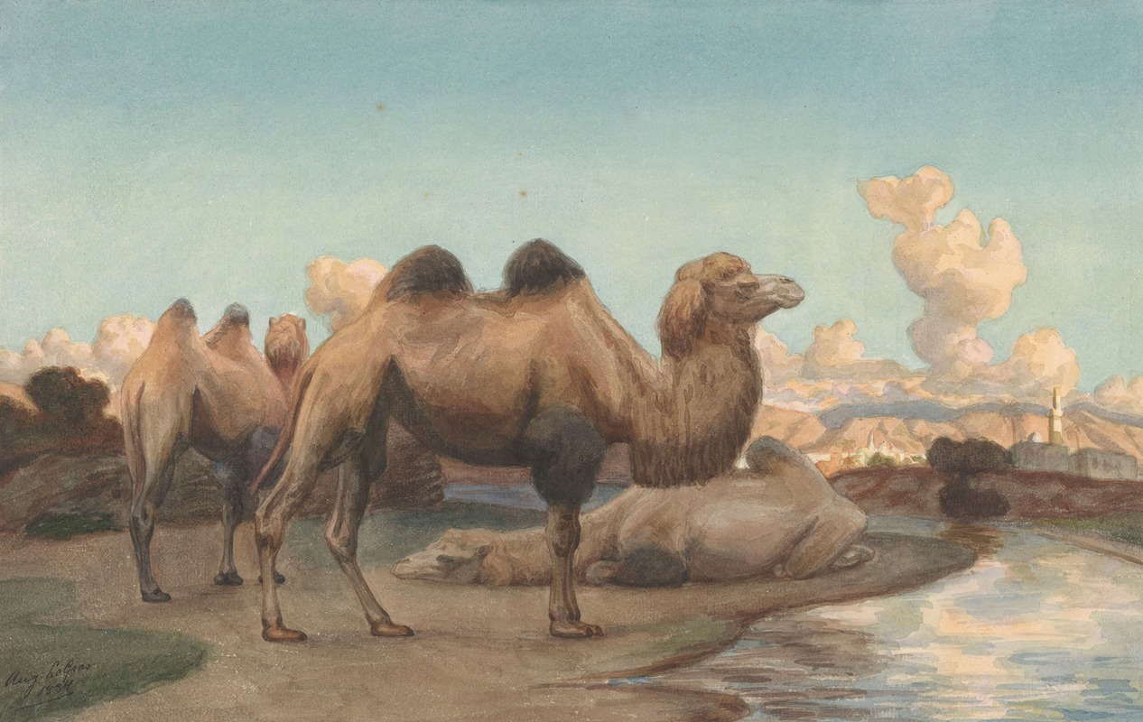 Kamelen in een landschap by August Le Gras, 1884 — digital art print download