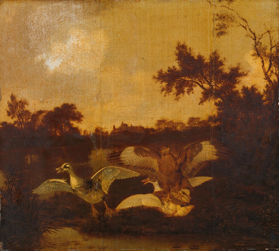 A Buzzard Attacks two Ducks by Dirck Wijntrack — digital art print download