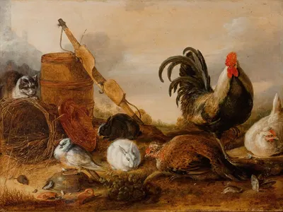 Animals in the Yard by Гейсберт Гиллис. де Хондекотер, 1632 — digital art print download