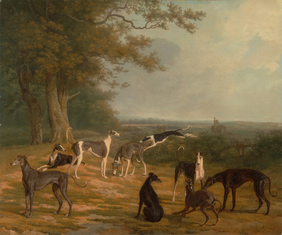 Nine Greyhounds in a Landscape by Жак-Лоран Агаз — digital art print download