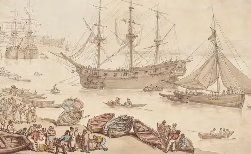 Ships landing, probably at Portsmouth — Thomas Rowlandson