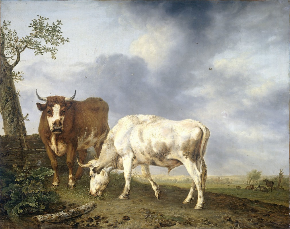 Oxen in the Meadow by Ян Кобелл II, 1806 — digital art print download