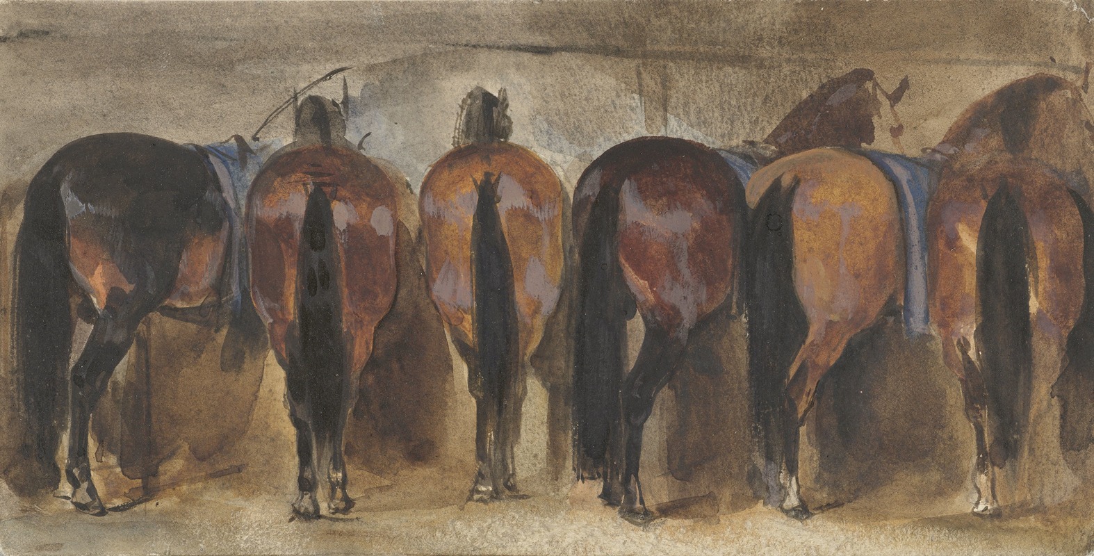 Rustende paarden op stal by Joseph Zephyris Gengembre, 1839 - 1870 — digital art print download