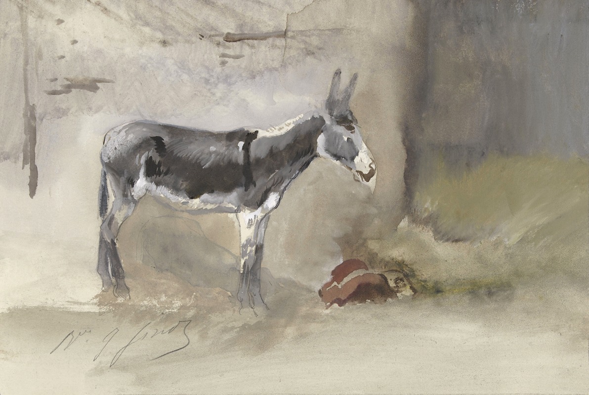 Ezel in een stal by Жюль Барон Фино, 1856 - 1882 — digital art print download