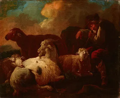 Goats and Sheep by Филипп Петер Рус, 1690 — digital art print download